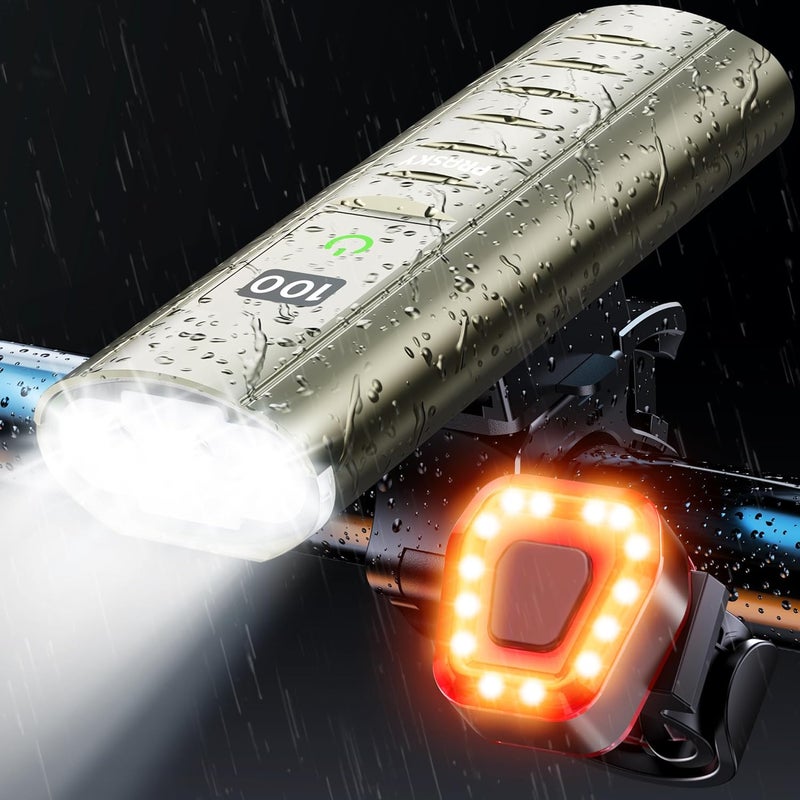 Prasky High Lumen Bike Light Set, Rechargeable Bicycle Lights Front and Rear, Super Bright LED Headlight, IP65 Waterproof Multiple Modes Road Mountain Bike Lights for Night Riding - Image 1